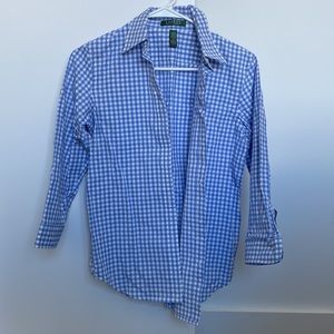 Ralph Lauren classic gingham blue shirt with 3/4 sleeves